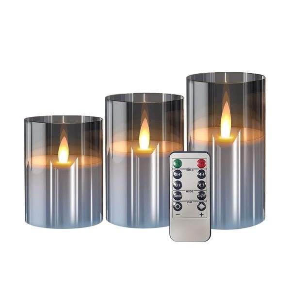3 Piece Remote Control LED Grey Plastic Cover Simulation Candle Light