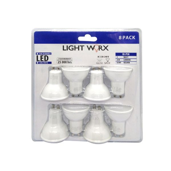 Lightworx GU10 8 x LED Cool White - 3W