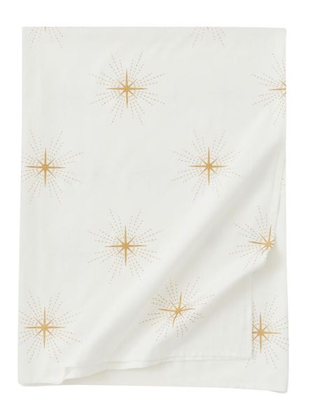 White Christmas Tablecloth, glittery golden stars 145x200cm (4-6 seater)