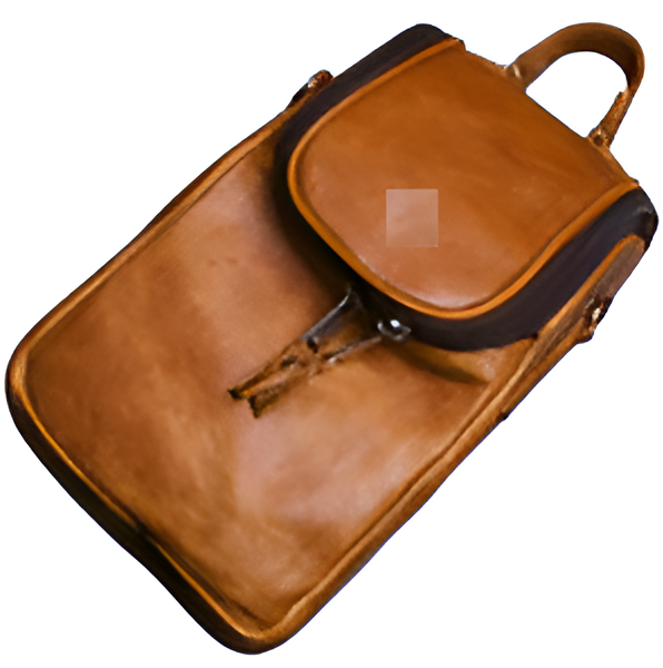Luxury Two Bottle Carrier with Back Pocket - Brown Genuine Leather