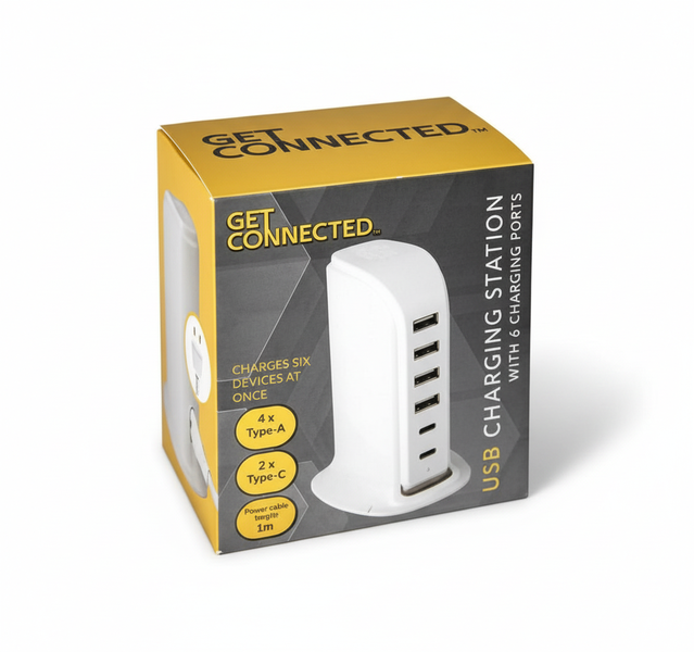 Get Connected USB Multi Port Charger Type C and A