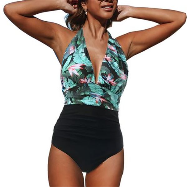 Woman One-Piece Swimsuit Bikini Set V-Neck Halter Tummy Control Beach Cloth