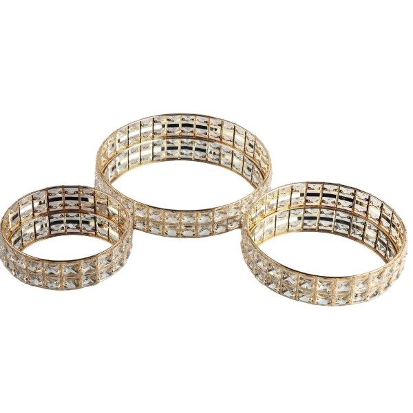 Decorative Round Crystal Mirrored Tray - 3 Pieces