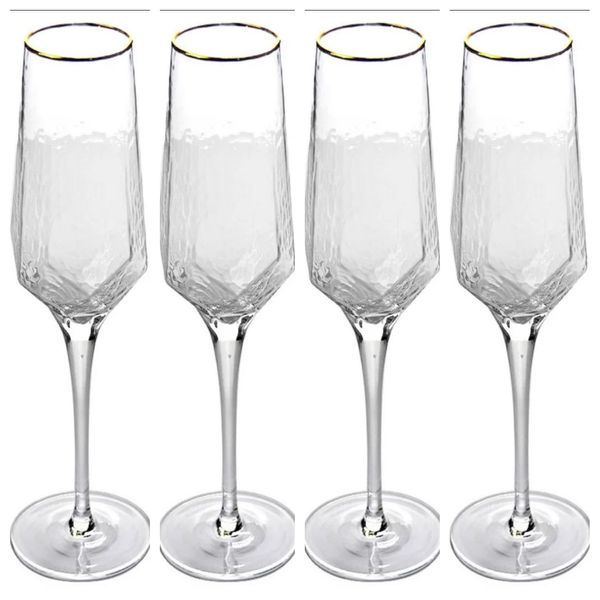 0806-22 4pcs Champagne Glass Set with Golden Rim