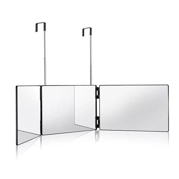 Retractable Hook-Style Multi-Purpose Tri-Fold Mirror
