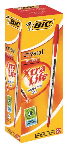 BIC Crystal Medium Xtra Life Ballpoint Pens - Red (Box of 20)