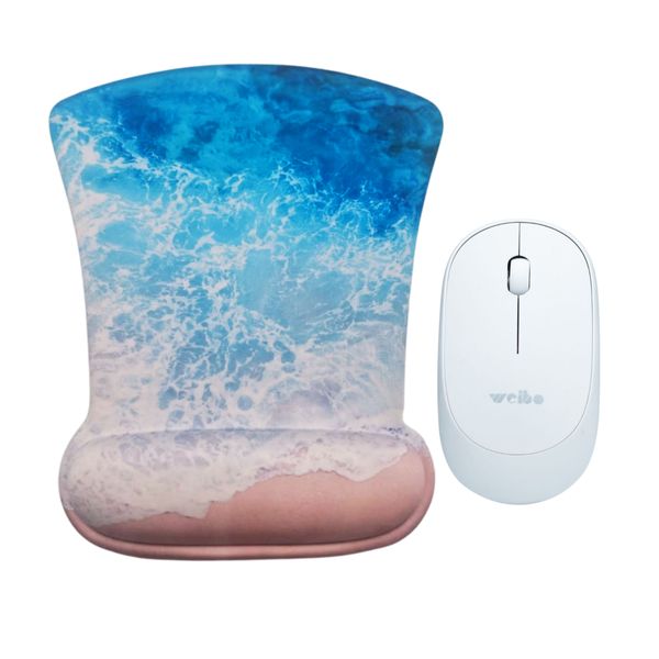 Ergonomic Sea Shore Mouse Pad and Wireless Mouse