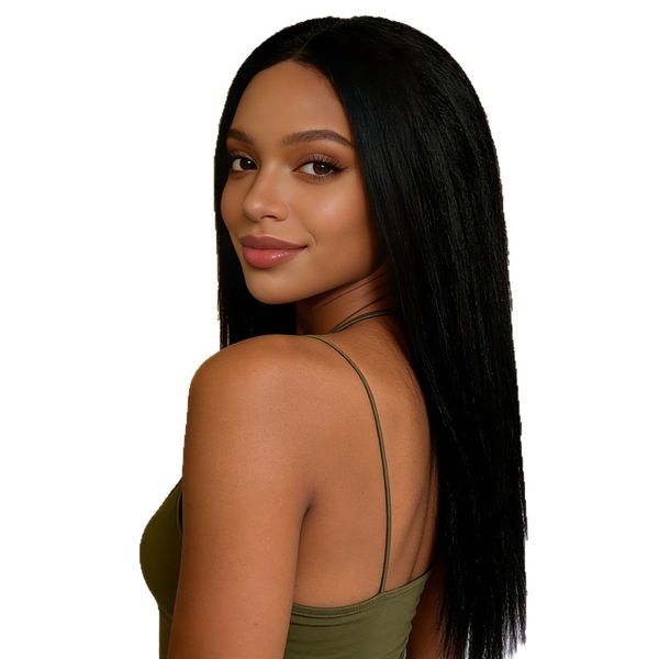 24 Inch Black Middle Part Long Straight Wig