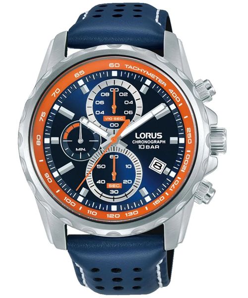 Lorus - Men Blue/Orange Leather Button Sport RM379JX9