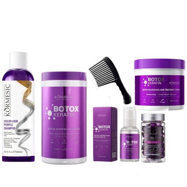 Kormesic Botox Keratin Hair Care Set - Shampoo, Mask, Oil Treatment &amp; Comb