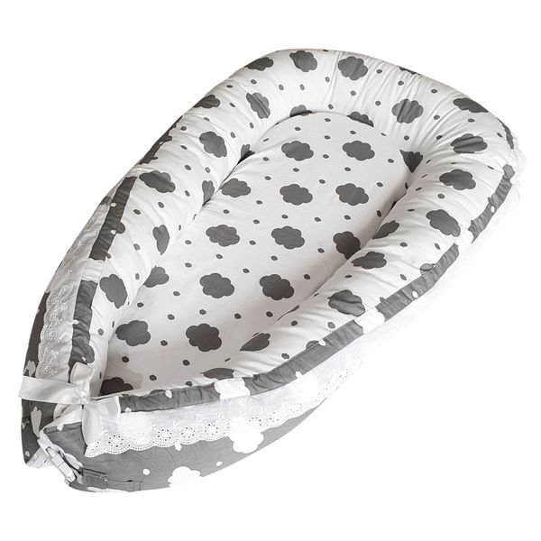 Mamakids Portable Baby Nest and Co-Sleeper - White with Grey Clouds