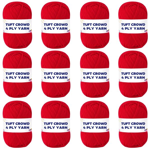 TUFT CROWD - Red Yarn, 4-ply Tufting Yarn ( 12 x 25g ) , Single Colour