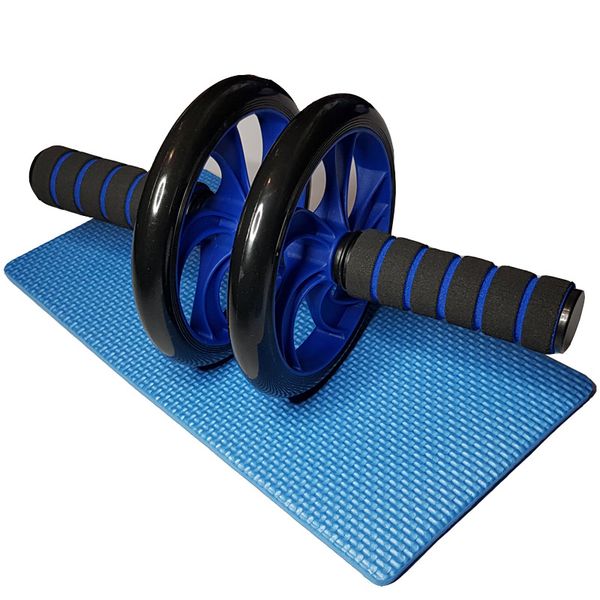 Ab Wheel &amp; Knee Mat - Dual Wheel Roller - Blue
