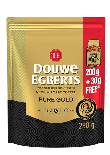 Douwe Egberts Pure Gold Instant Coffee - 230g Refill Pack (200g+30g Free)