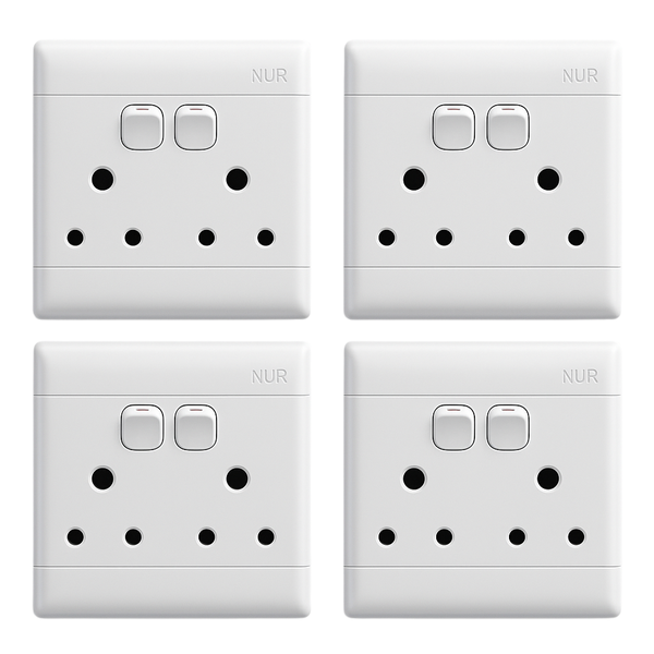 NUR Double Switch Socket - Pack of 4 (White, SABS Approved)