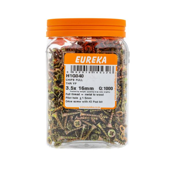 EUREKA Chipboard Screws Full Thread Yellow Zinc 3.5 x 16mm Q:1000 H1G040