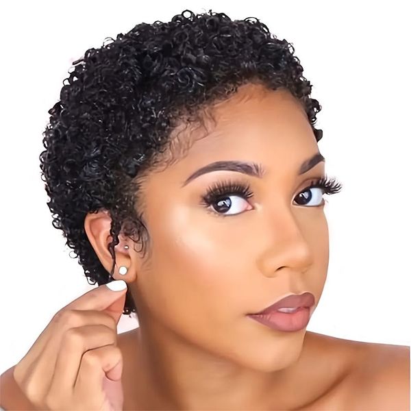 Geebuy Brazilian Pixie Cut Wig-Afro Curly Machine Made Glueless Wig