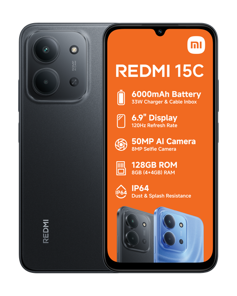 Xiaomi Redmi 15C Smartphone - Midnight Black (4+4GB RAM + 128GB ROM)
