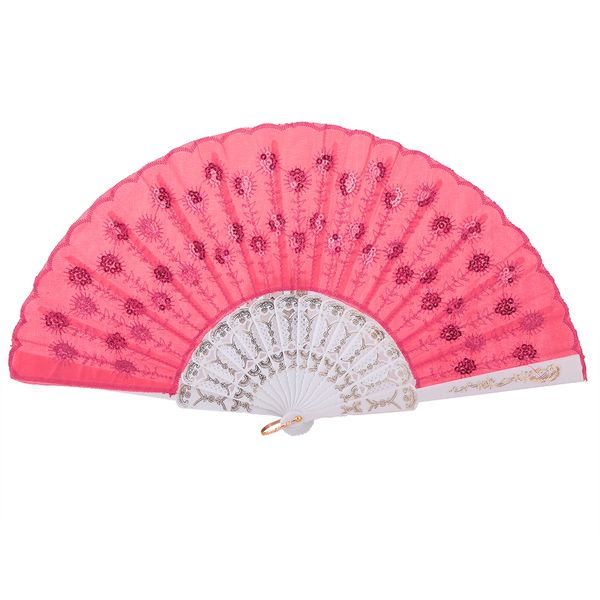 Compatible With Party 10 Pieces Rose Red Sequined Hand Fans