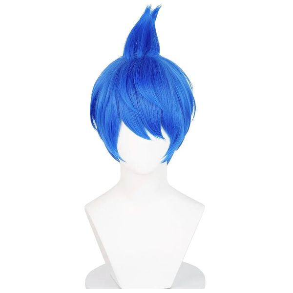 Party Cosplay Short Blue Layered Wig Synthetic Anime Style Hairpiece -27cm
