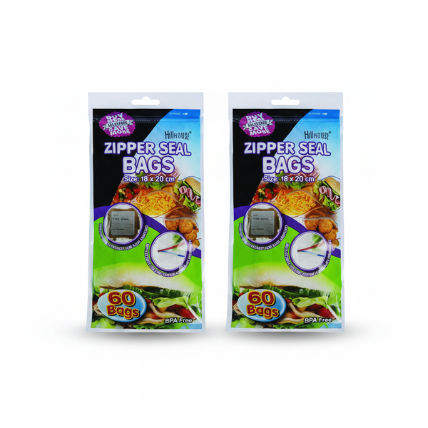 Hillhouse 60 Piece Resealable Zipper Bags 18x20cm for Food Storage - 2 Pack
