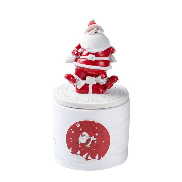 Holiday-Themed Soy Wax Candle in a Decorative Christmas Ceramic Jar