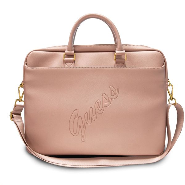 Guess PU Saffiano Vintage Script Computer Bag 15/16" Pink