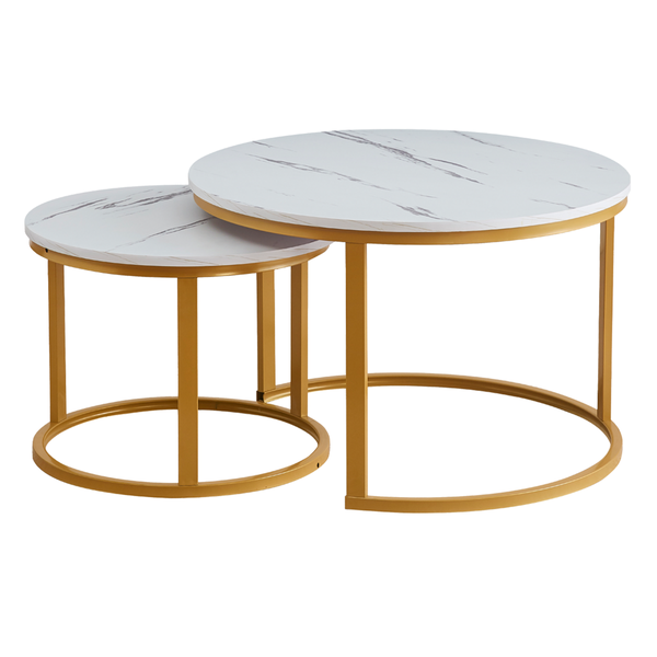 2-Piece Round Faux Marble Nesting Coffee Table for Living Room