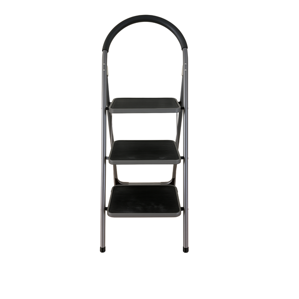 3-Step Ladder - Round Handrail, Steel, Safe