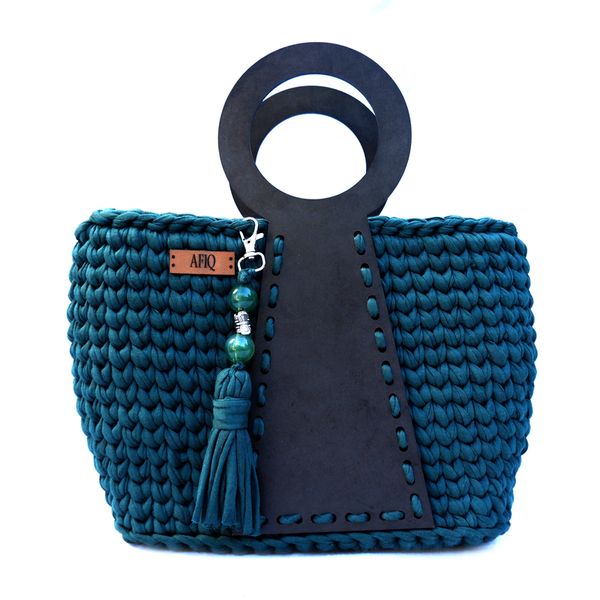 Afiq Creations Handmade Emerald Green Crochet Tote Bag