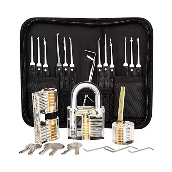 24 Piece Lock Pick Set, with 3 Transparent Practice Padlock, Pick Lock Kit
