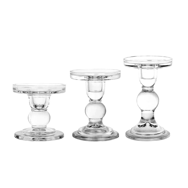3 Pieces Glass Candlestick, Crystal Candlestick Holder and Conical Candle