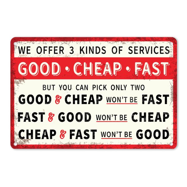 A4 Metal Tin Sign - "Good Cheap Fast" Vintage Wall Poster