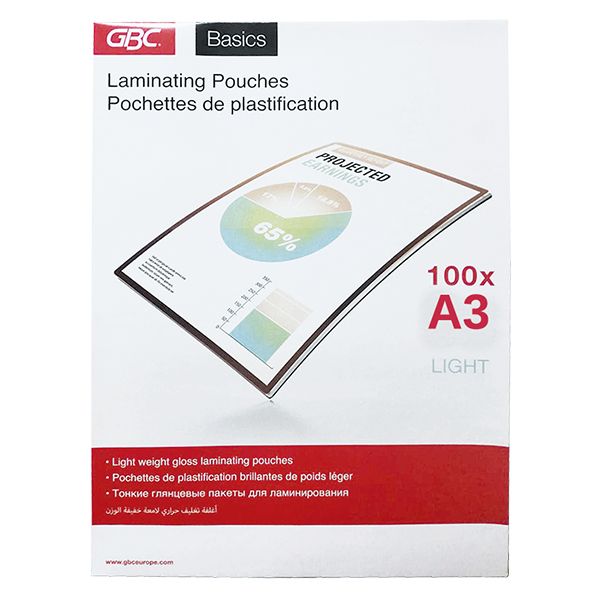 GBC A3 Gloss Document Laminating Pouch Pack of 100 (150 micron)