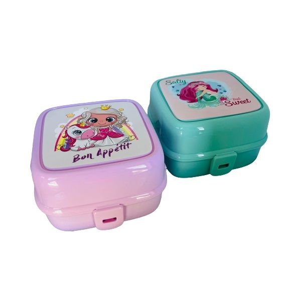 Double Sided Lunch Box 4 Compartments With Spoon/Fork - Set of 3