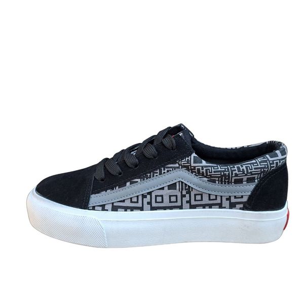 Canvas Casual Square Design Sneakers - Black/White
