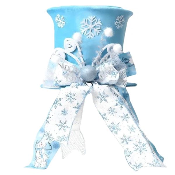 Christmas Candy Cane Tree Topper, Red Top Hat with Peppermint Bows (Blue)