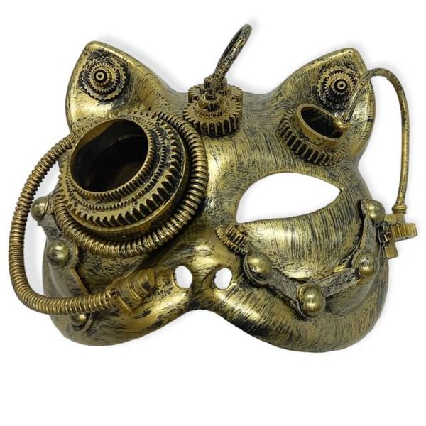 Steampunk Gold Cog Cat Mask