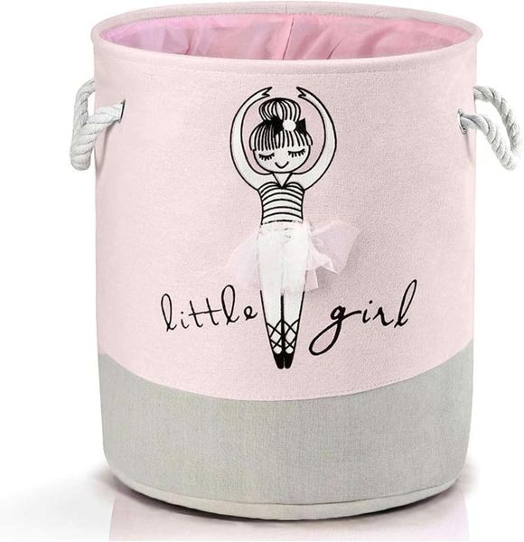 Sulfar Storage Bin, Cotton Collapsible Pink Organizer Basket for Girls