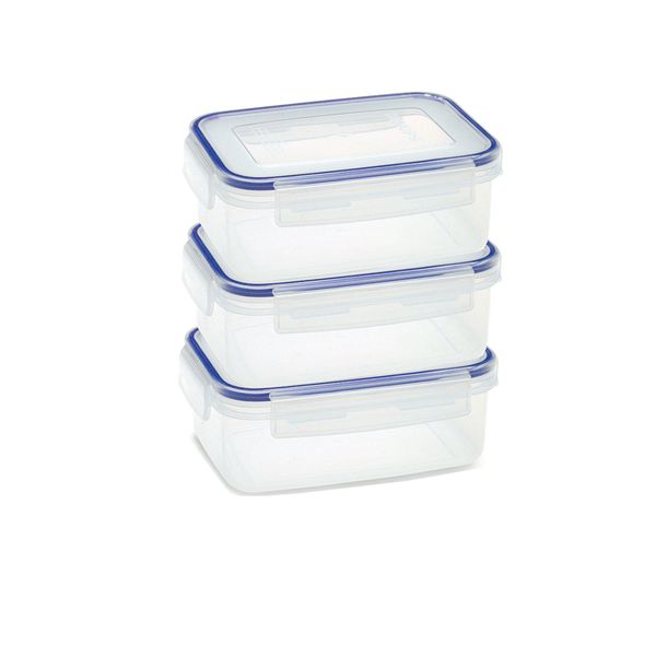 Clear Food Storage Containers with Lock in Sealing Clips – 400ml Set of 3