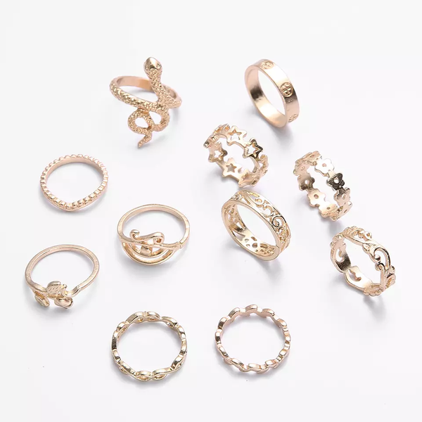 POU Boho 11PCS Golden Ring Set for Women