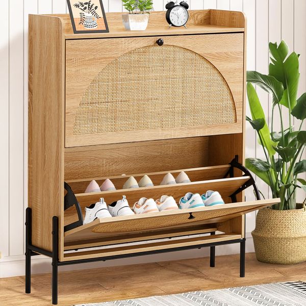 Shoe Rack Flip-Top Storage Cabinet Organizer with Adjustable Shelves