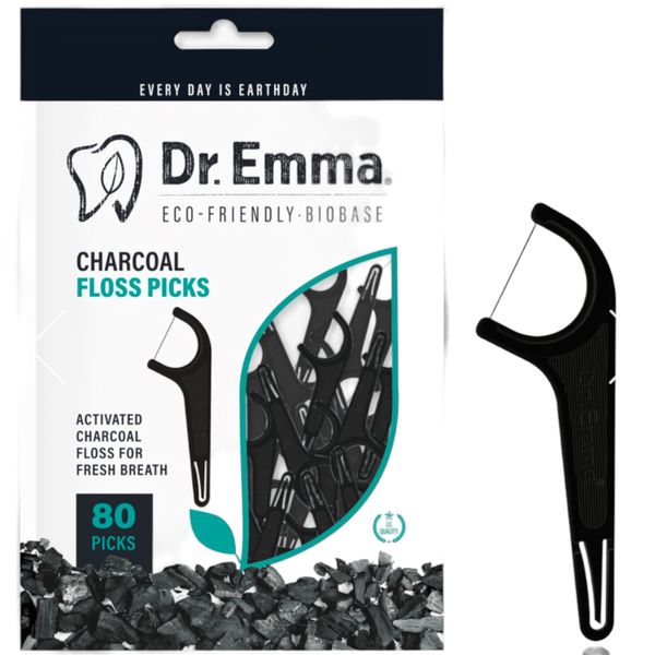 Dr Emma Charcoal Floss Picks 80 Pack