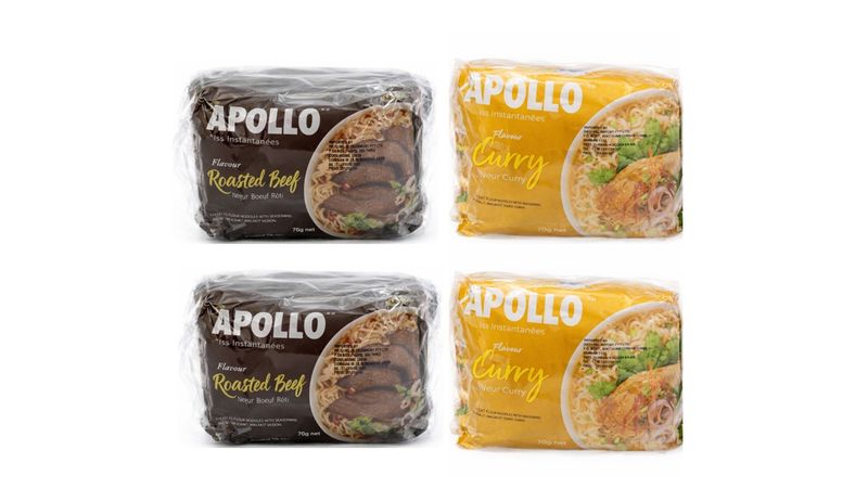 APOLLO INSTANT NOODLES - BEEF &amp; CURRY FLAVOURS (5 x 70g) 4 Packs