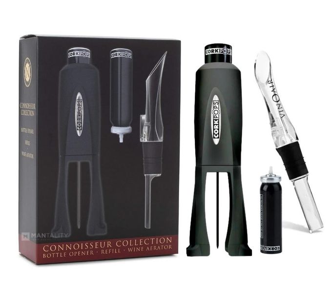 CorkPops Connoisseur Collection - Air Powered Opener with Refill &amp; Aerator