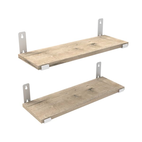 Wood Wall Decor Floating 2 Shelf, White Metal Bracket for Gym, Kitchen, Bathroom
