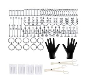 134 Piece Stainless Steel Tongue Belly Button Jewelry Body Piercing ...