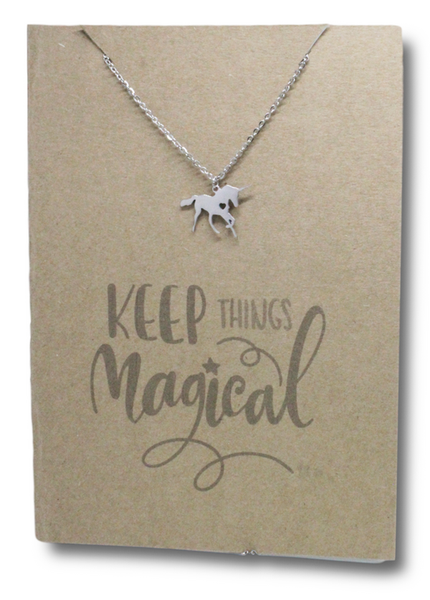 Stainless Steel Necklace On Message Card-Unicorn Magical