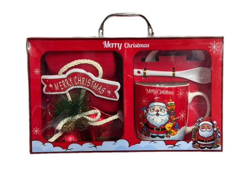 Christmas Red Ceramic Cup Set Cup, Saucer, Spoon &amp; Festive Tree Ornament