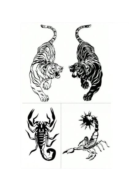 1 Piece - Bold Tiger &amp; Scorpion Temporary Tattoo Set - Black